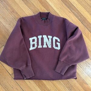 Anine Bing Bradie Mock Burgundy Sweatshirt Small (CROPPED)